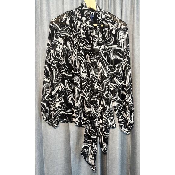 Scoop Tie Neck Blouse Retro Style Sheer Long Sleeve Women’s Size Small (4-6) - Picture 9 of 16